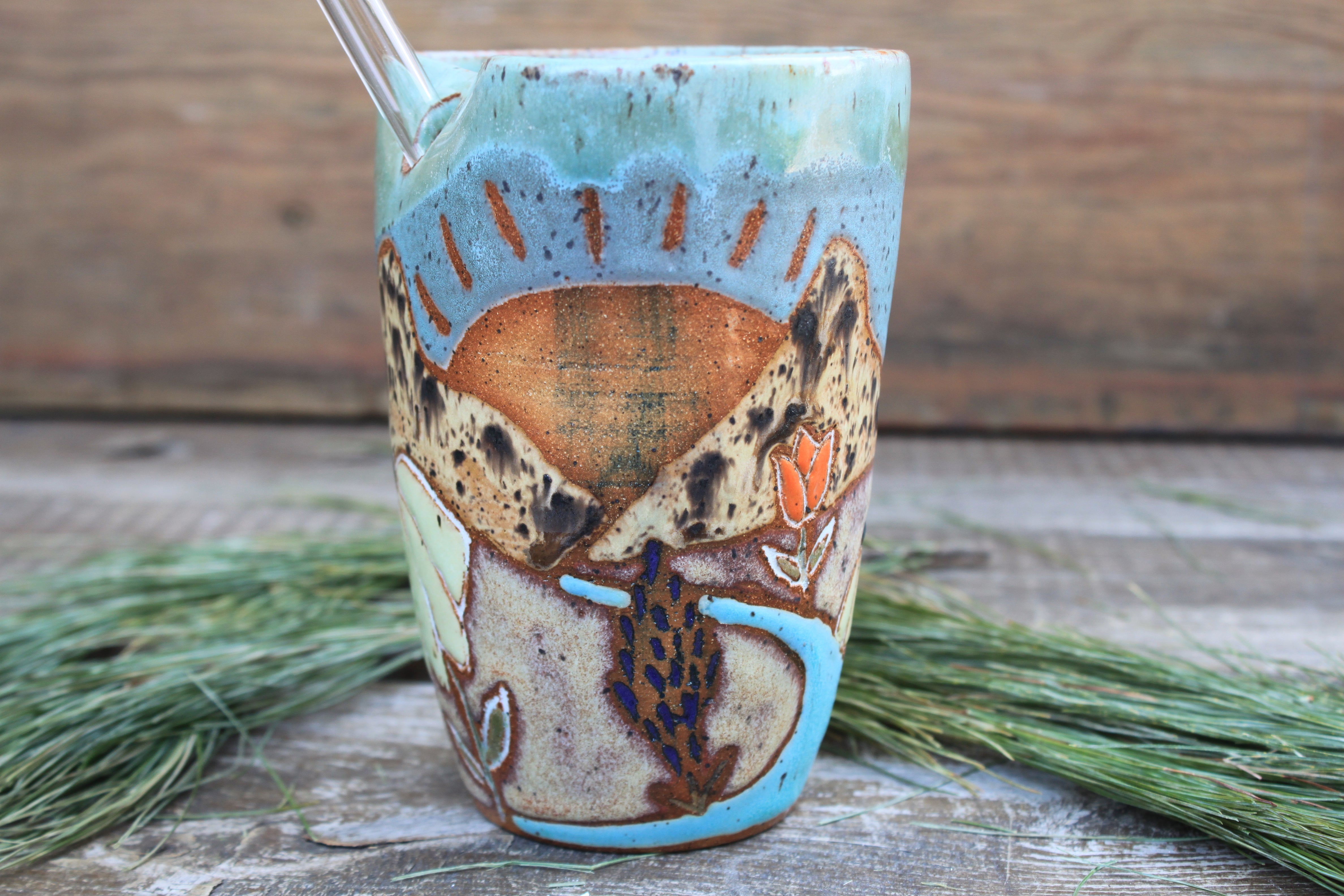 Wildflower Fields and Rolling River Sunset Straw Cup, 15 oz