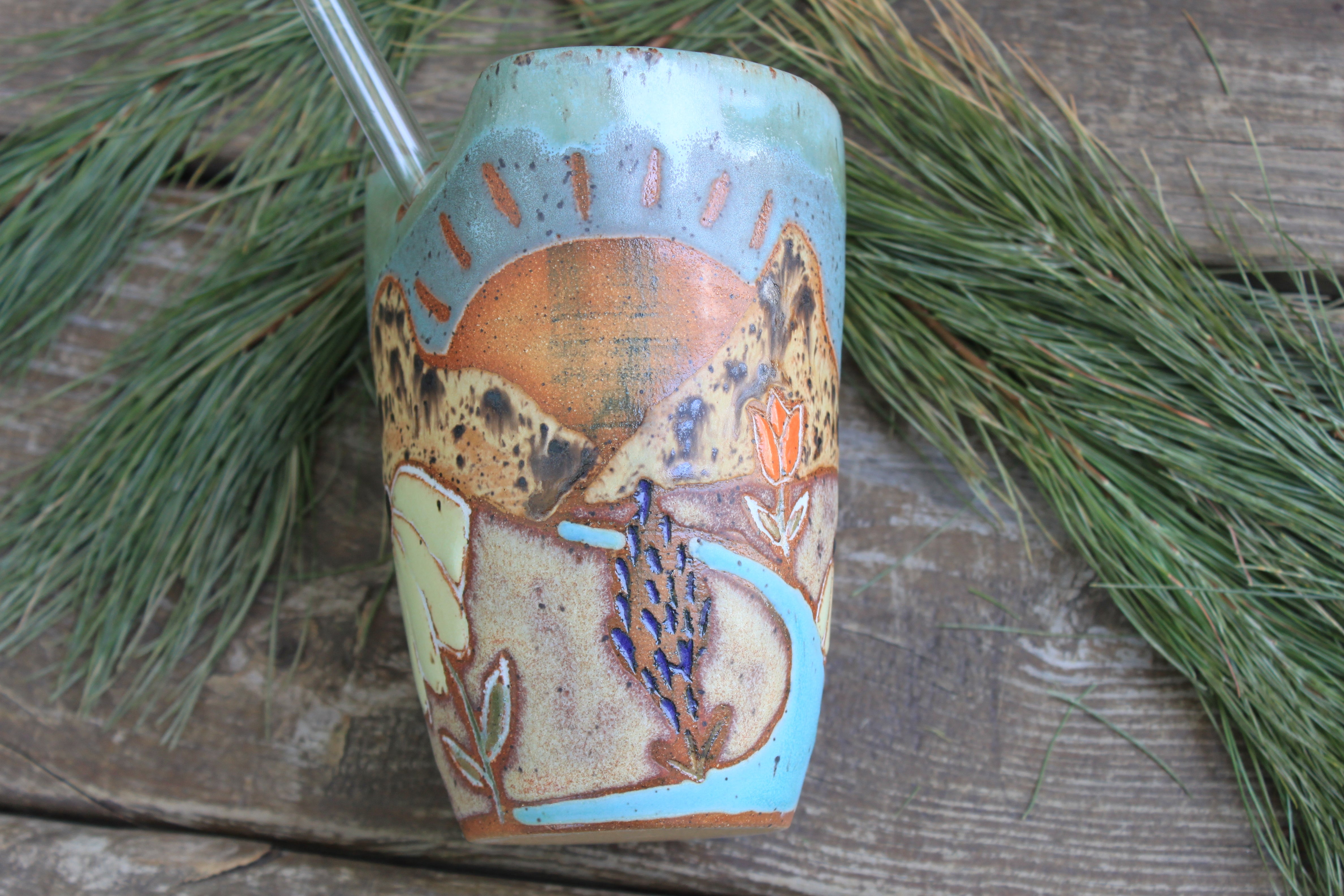 Wildflower Fields and Rolling River Sunset Straw Cup, 15 oz