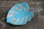 Load image into Gallery viewer, Monstera Leaf Trinket Dish, Turquoise and Pink
