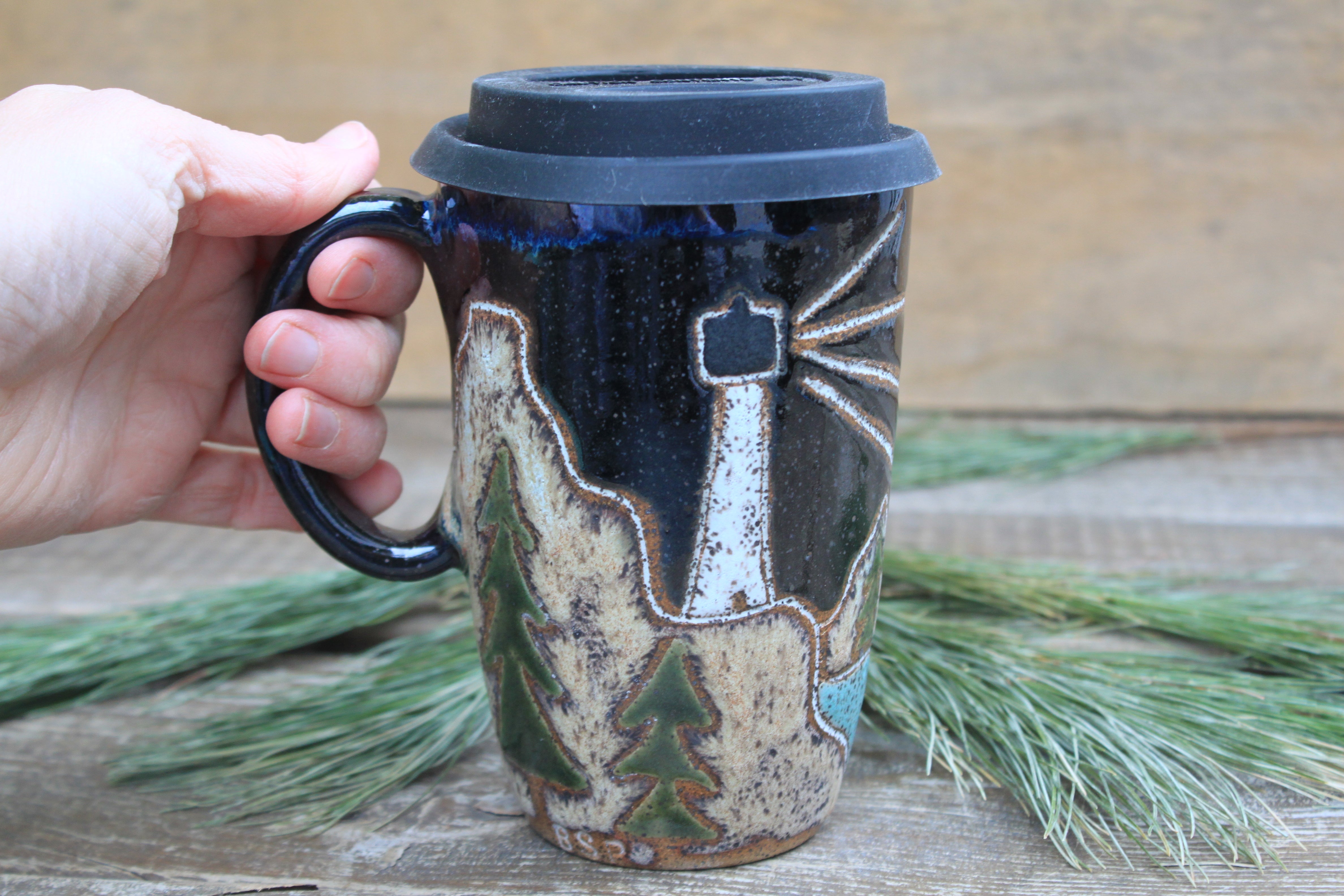 Acadia National Park Coastal Views Carved Handled Travel, 16 oz