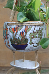 Tropical Houseplant Party Hanging Planter with Drip Dish