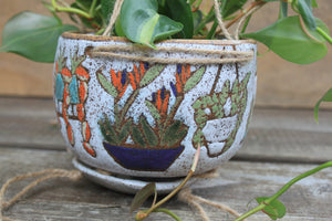Tropical Houseplant Party Hanging Planter with Drip Dish