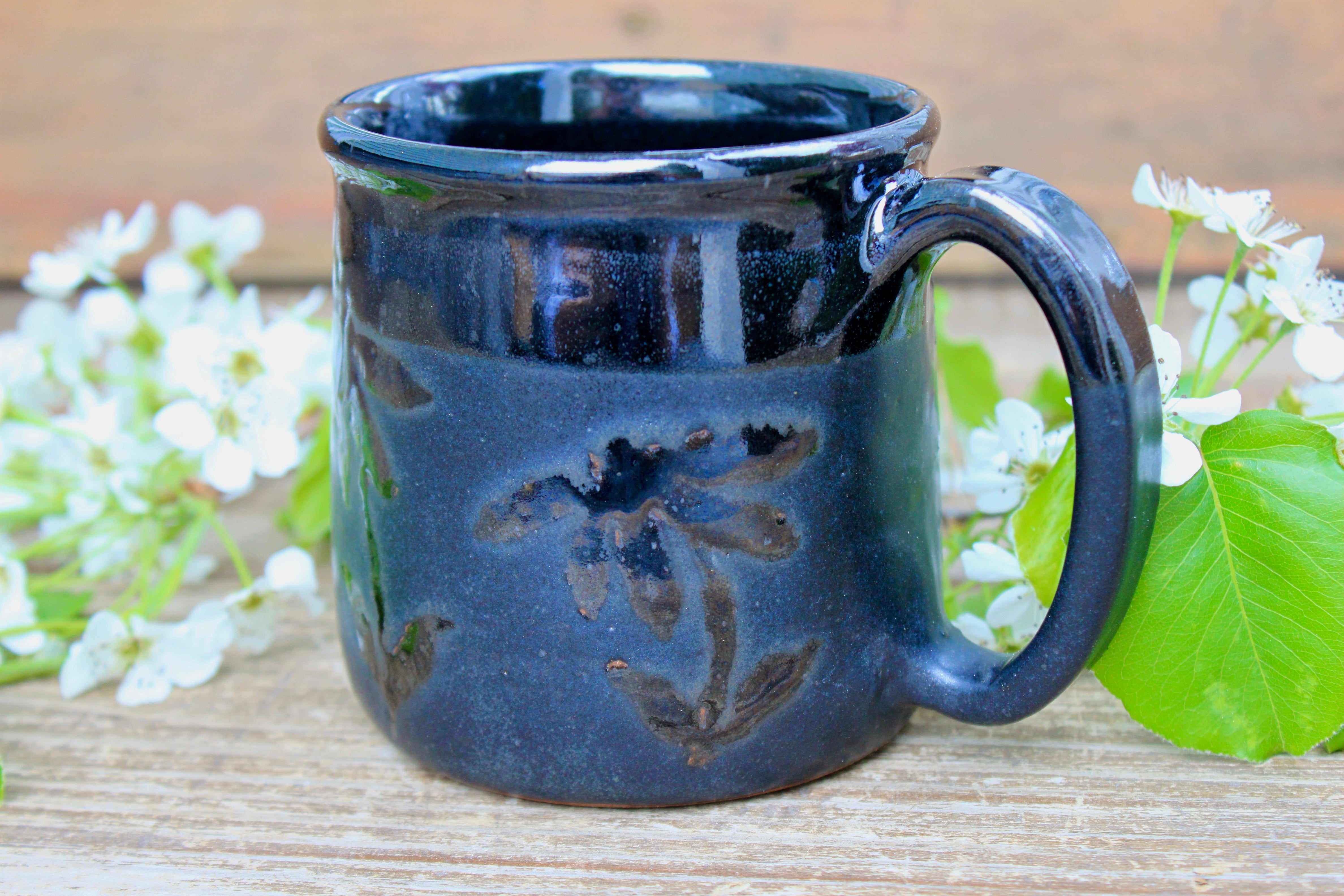 Coneflower Black on Black Mug, 16 oz