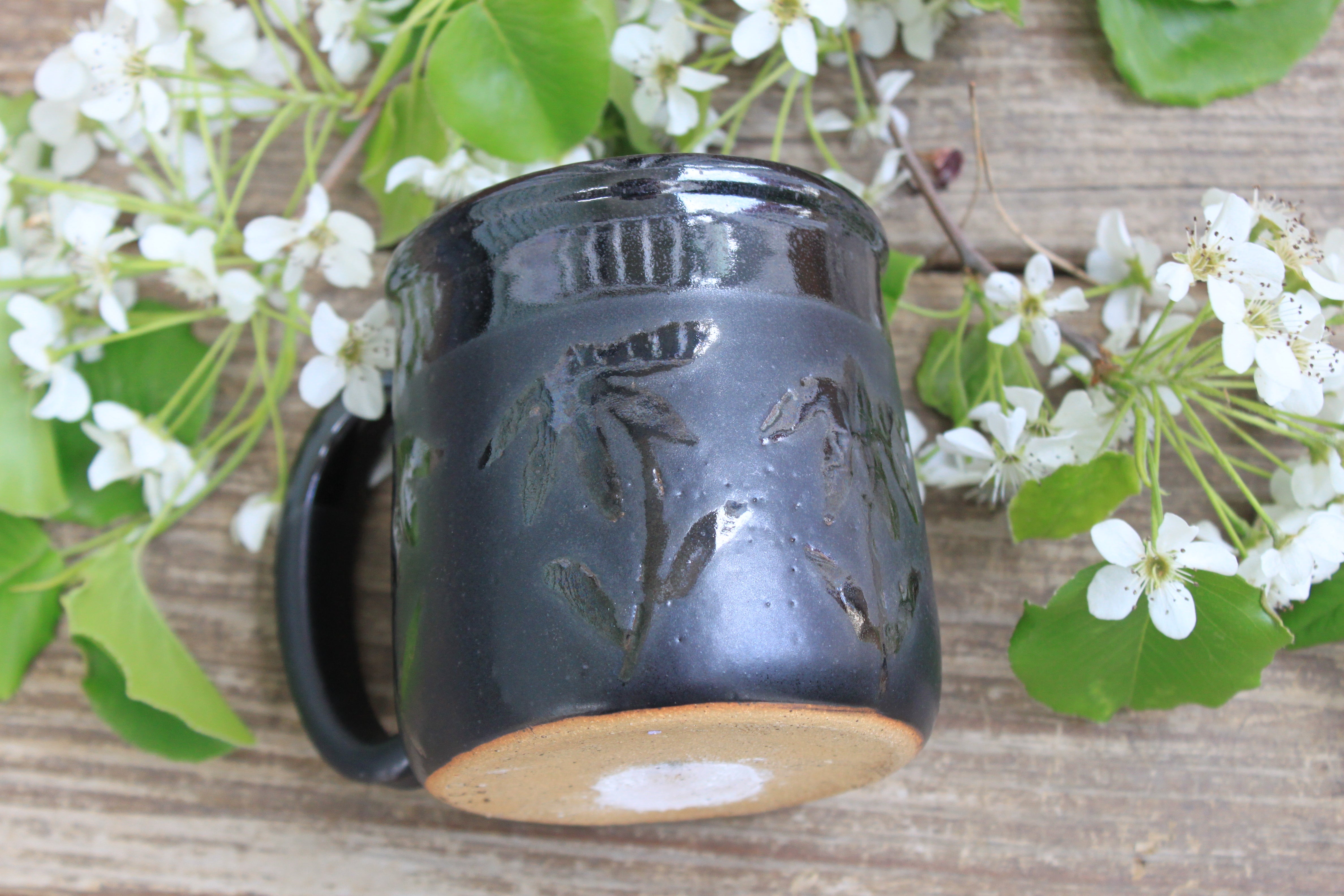 Coneflower Black on Black Mug, 16 oz