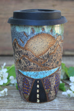 Load image into Gallery viewer, Roadtrip to the Mountains Handled Travel Mug, 18 oz
