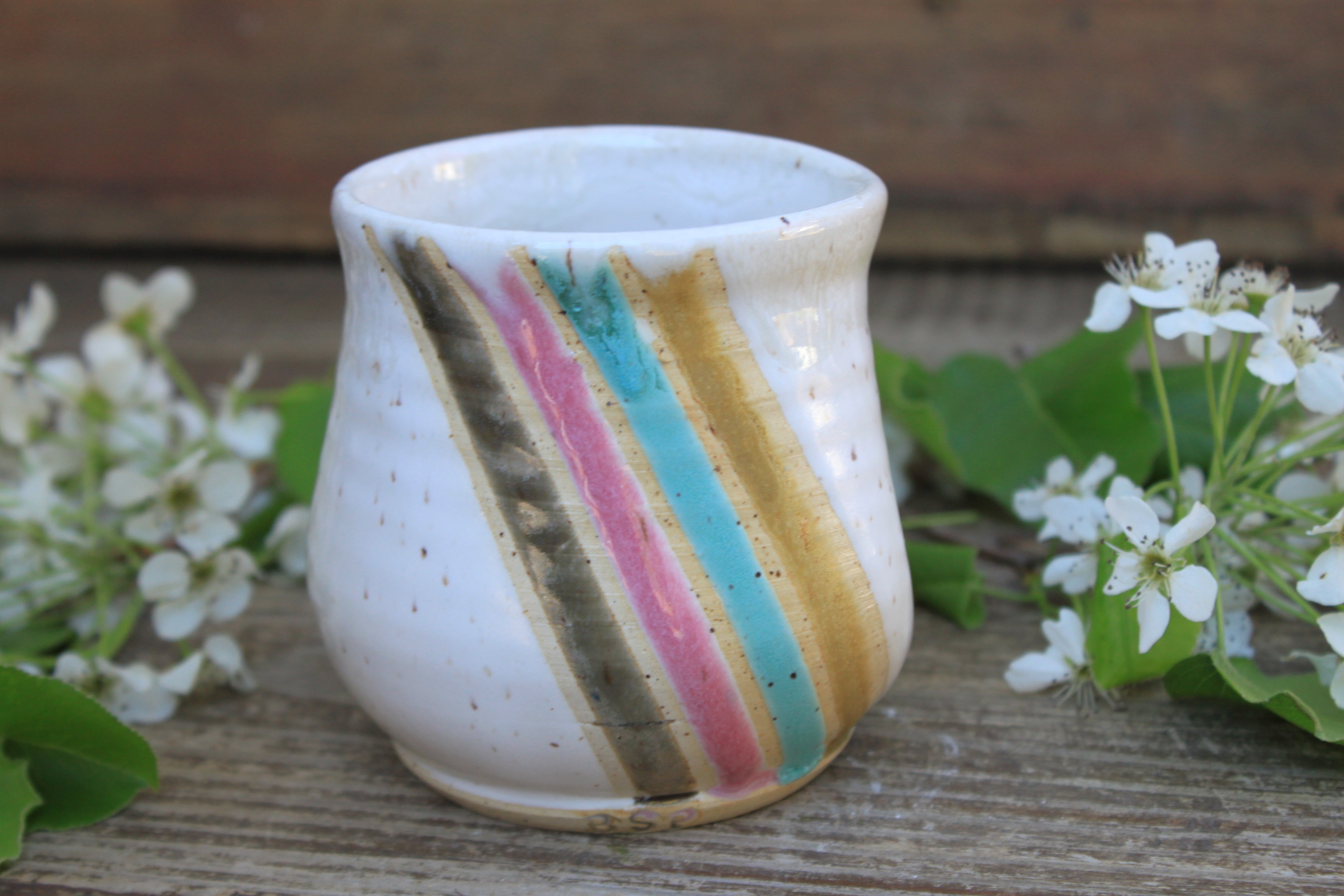 Thumbprint Cup, Spring Stripes, 14 oz