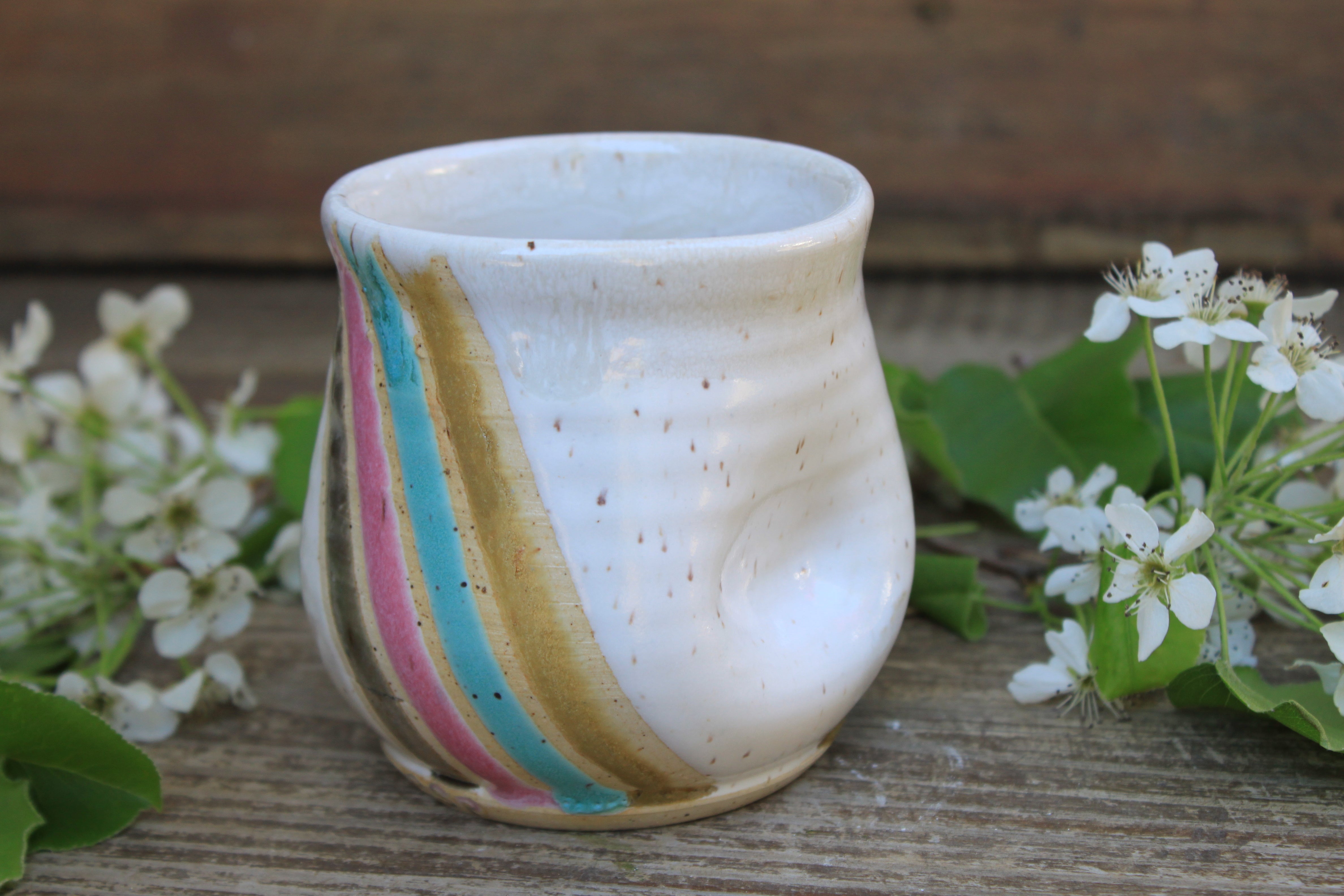 Thumbprint Cup, Spring Stripes, 14 oz