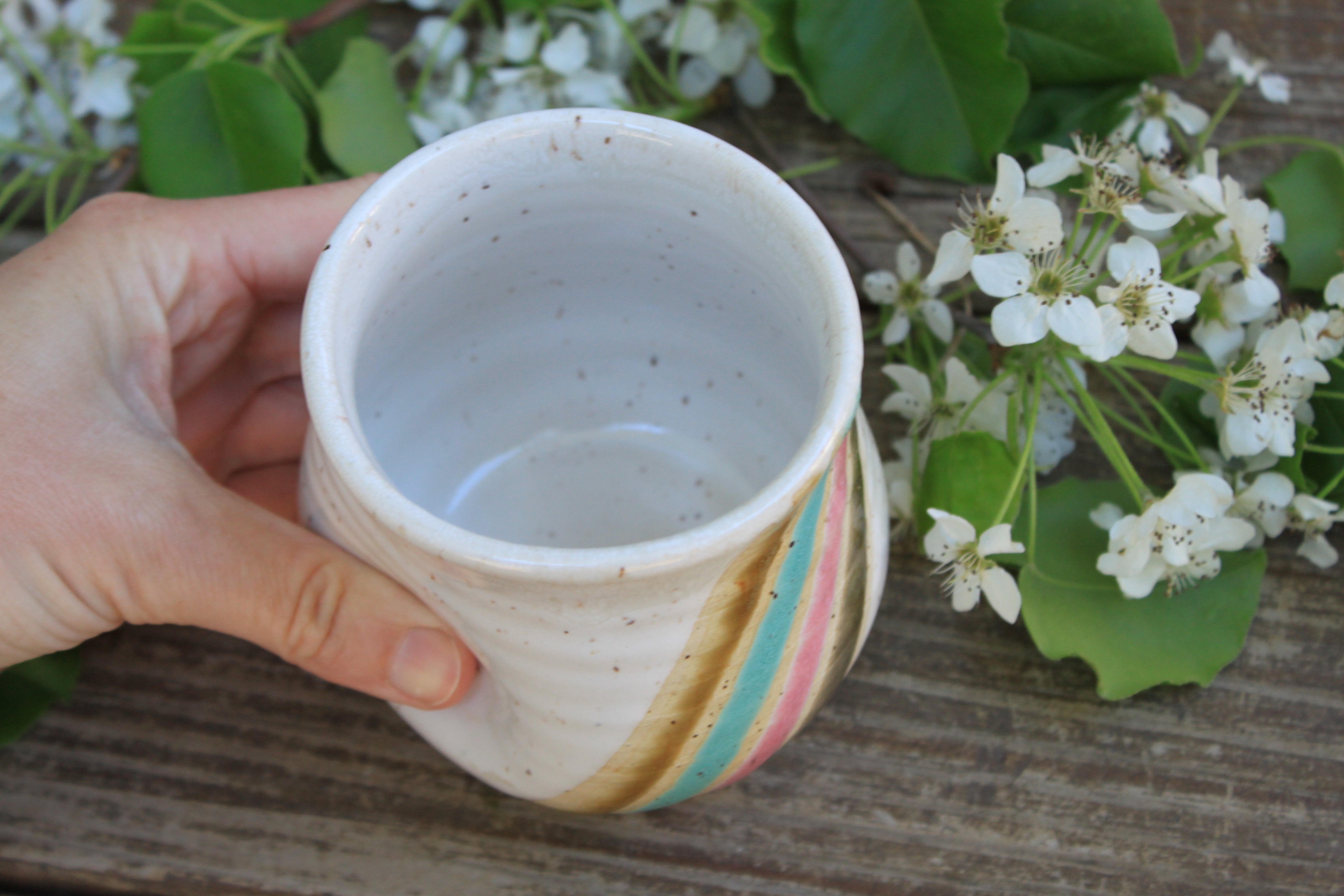 Thumbprint Cup, Spring Stripes, 14 oz