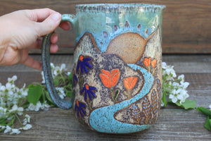 Glacial Lake/River and Wildflower Fields Sunset Pitcher, 64 oz