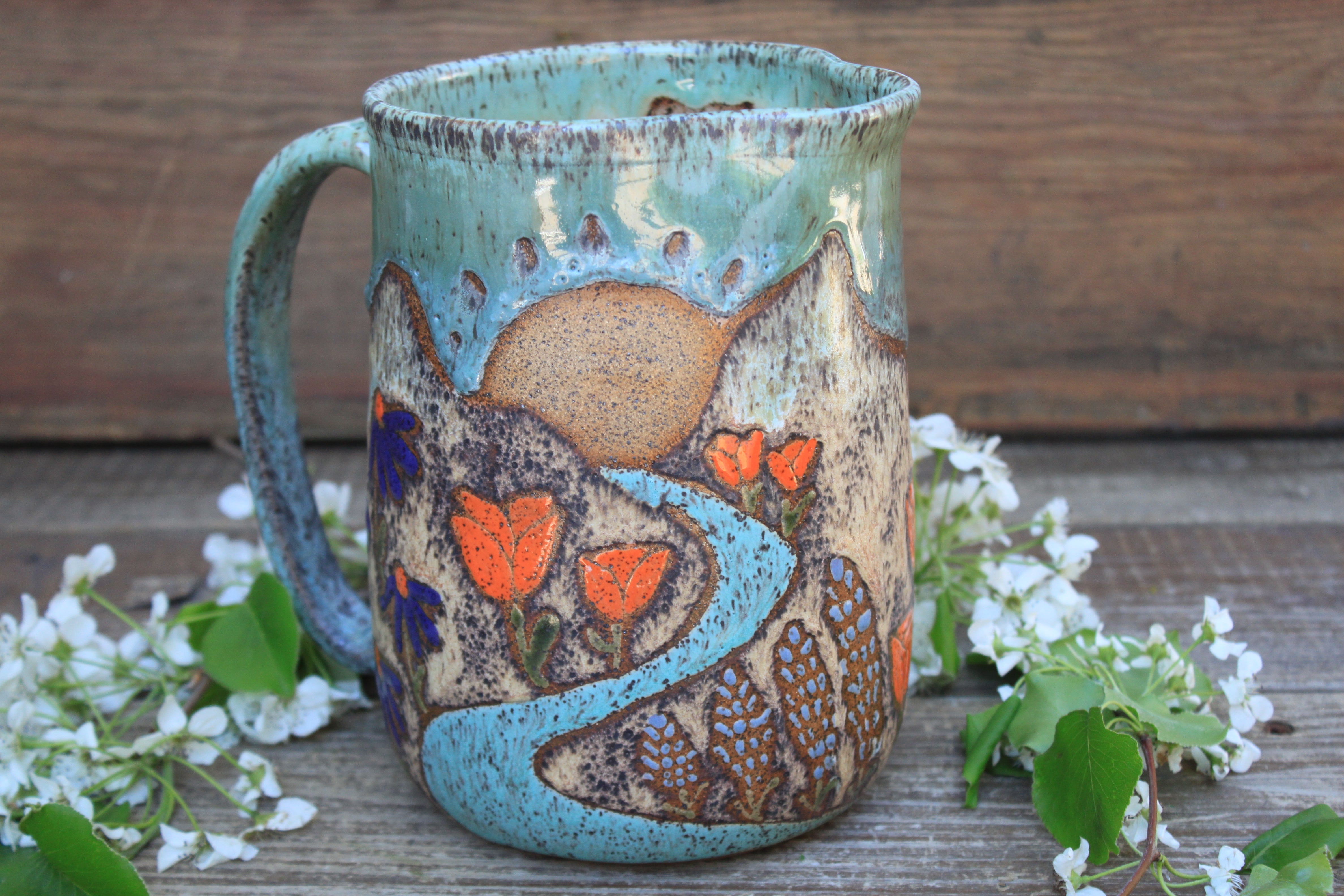 Glacial Lake/River and Wildflower Fields Sunset Pitcher, 64 oz