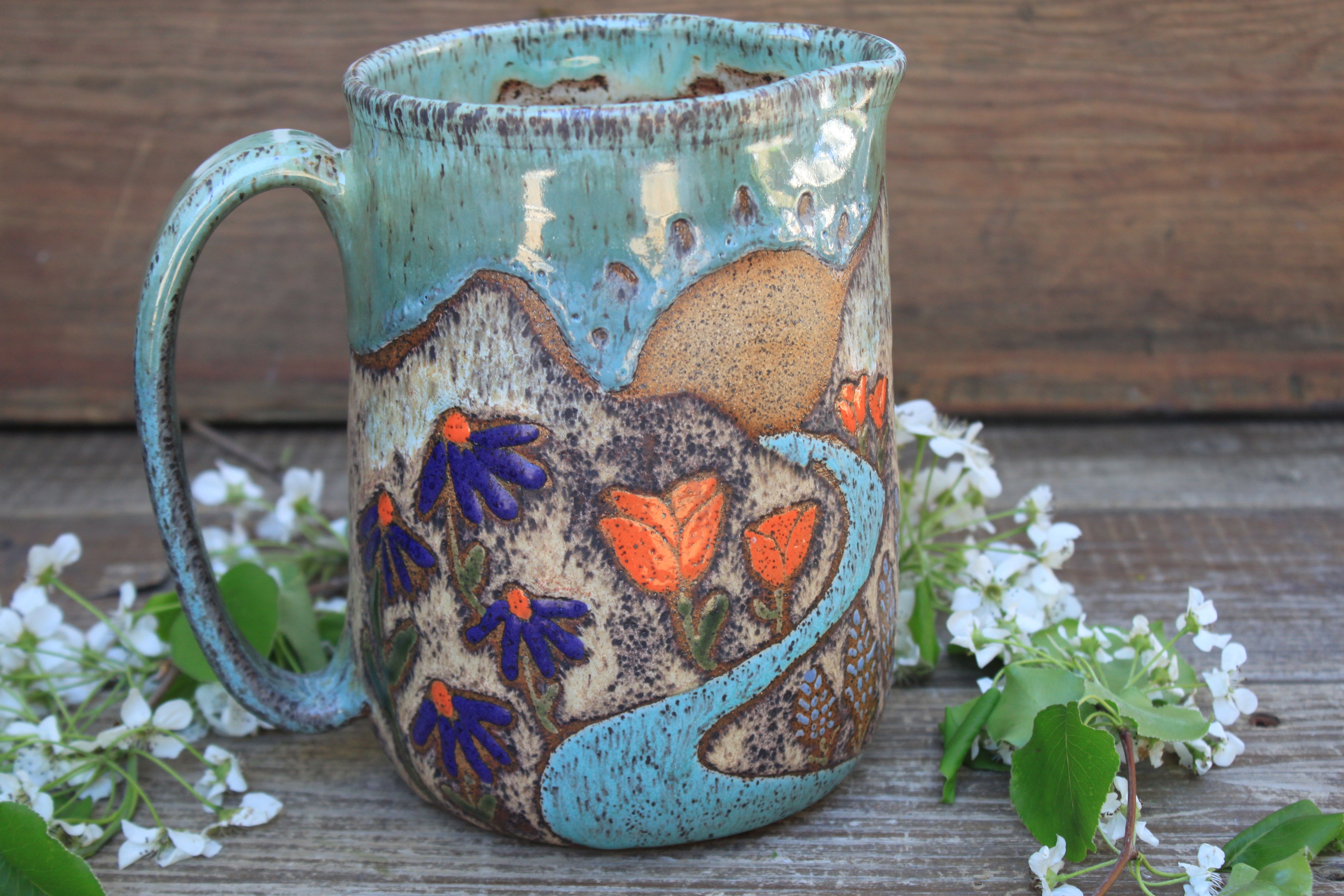 Glacial Lake/River and Wildflower Fields Sunset Pitcher, 64 oz