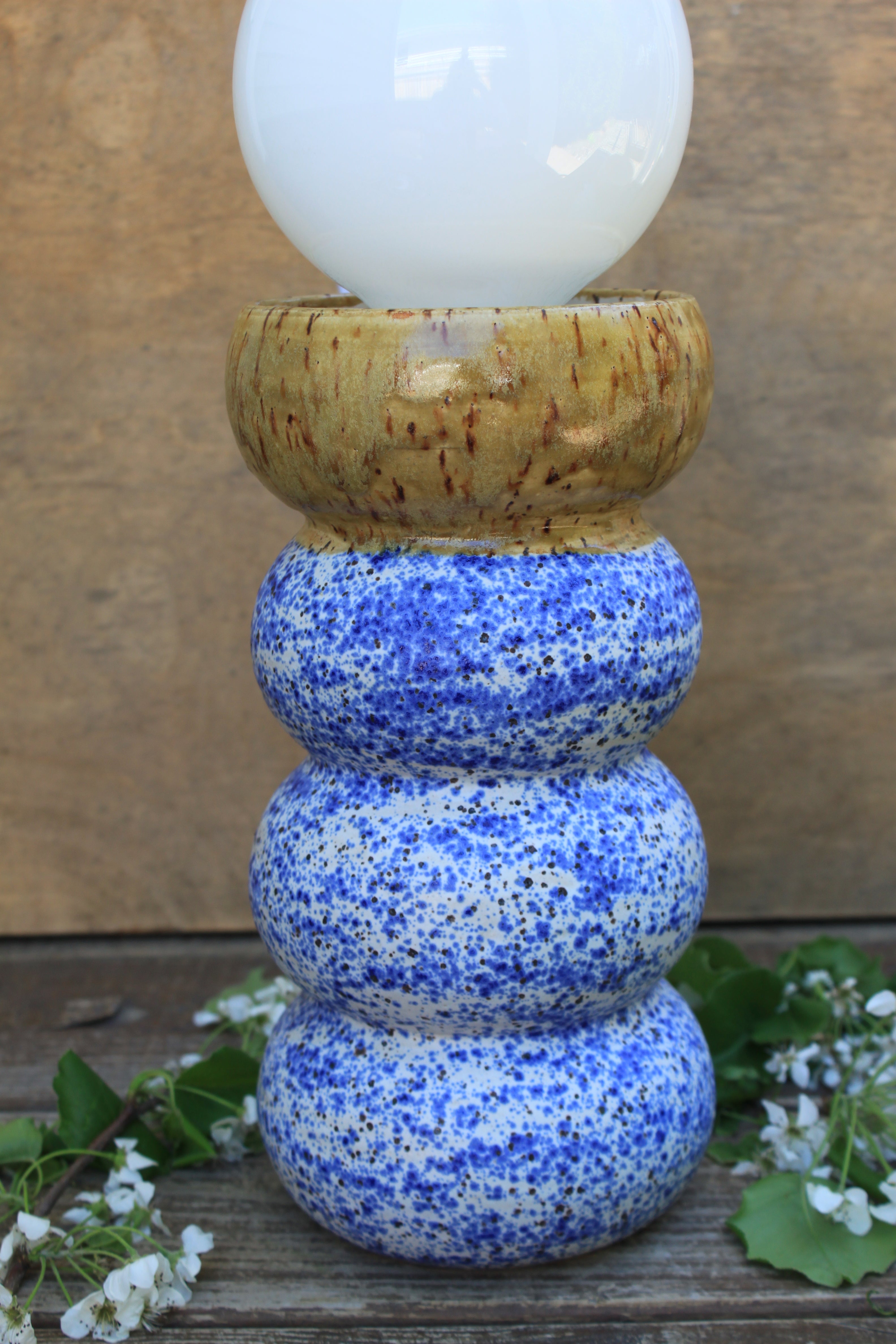Lamp, Honey Gold and Blue Splatter Wiggle