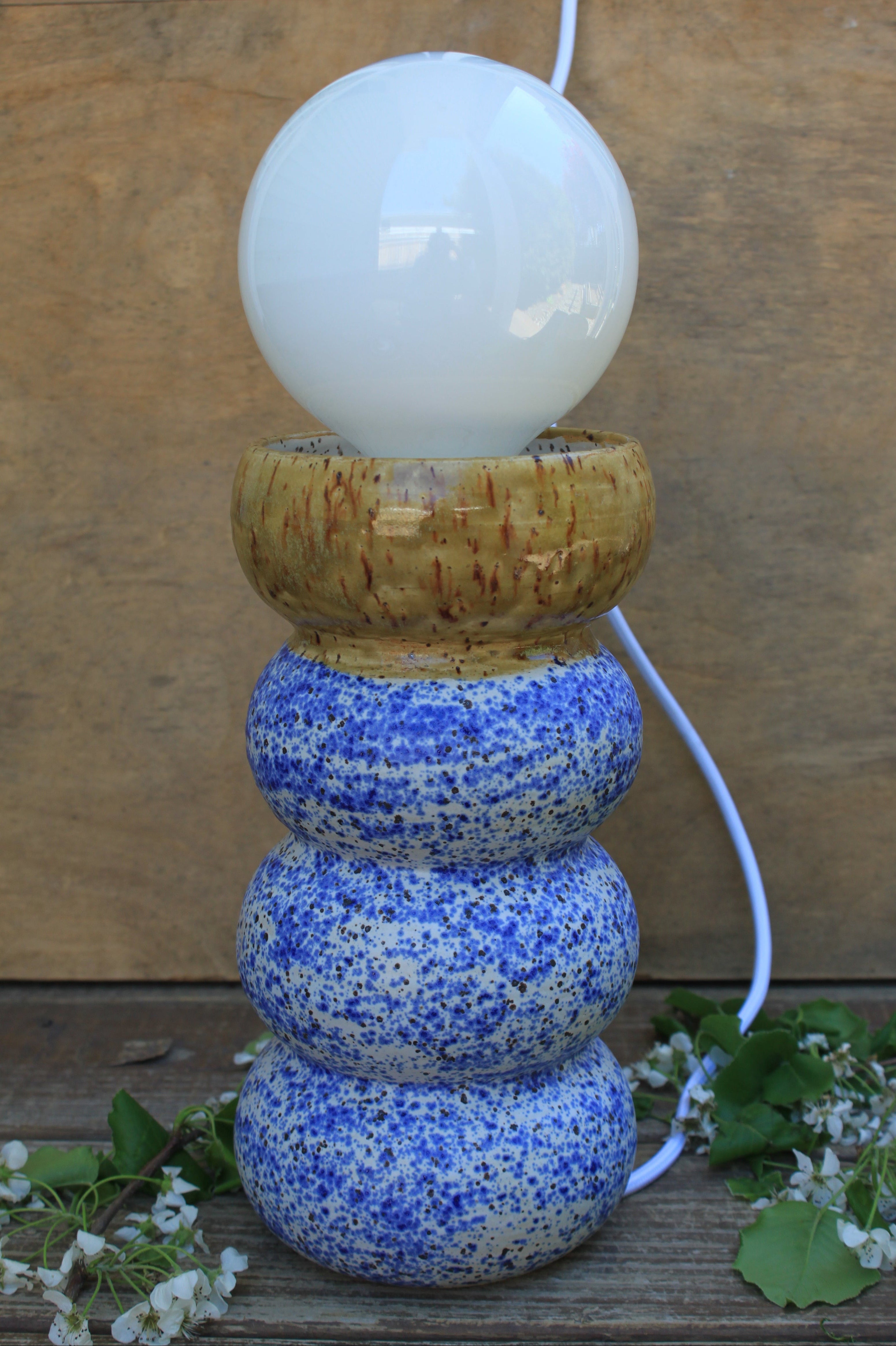 Lamp, Honey Gold and Blue Splatter Wiggle