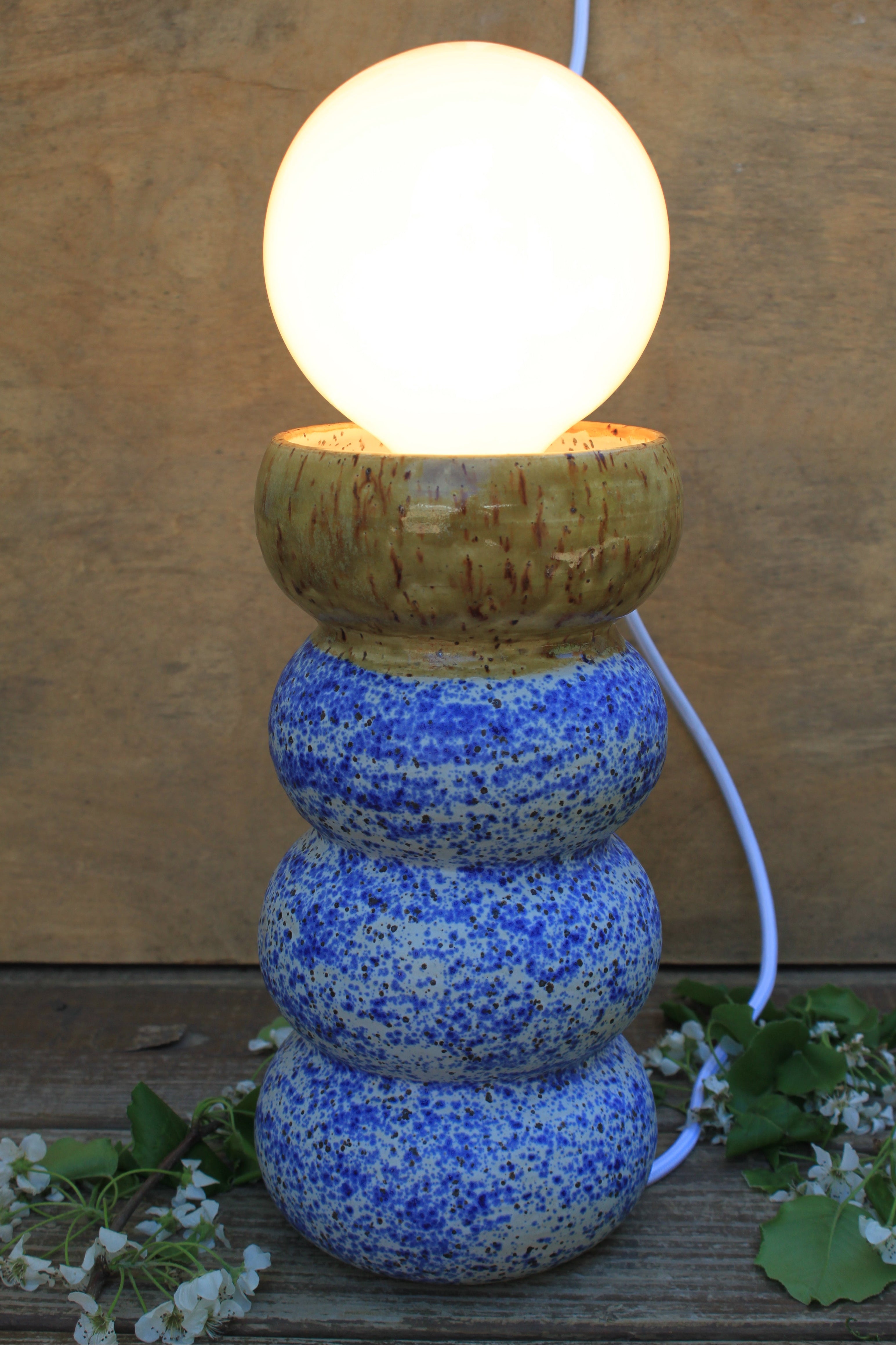 Lamp, Honey Gold and Blue Splatter Wiggle
