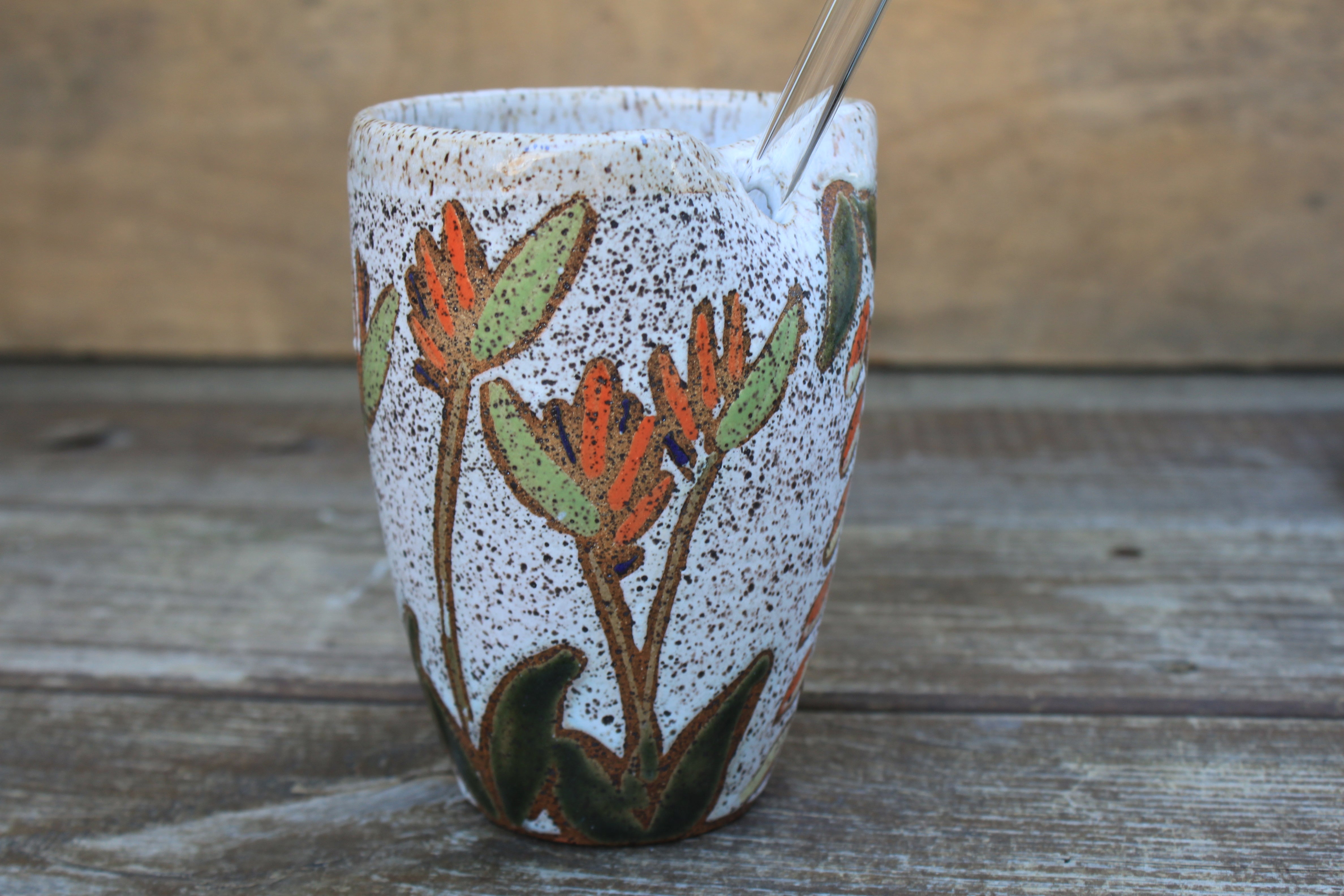 Tropical Bird of Paradise Carved Straw Cup