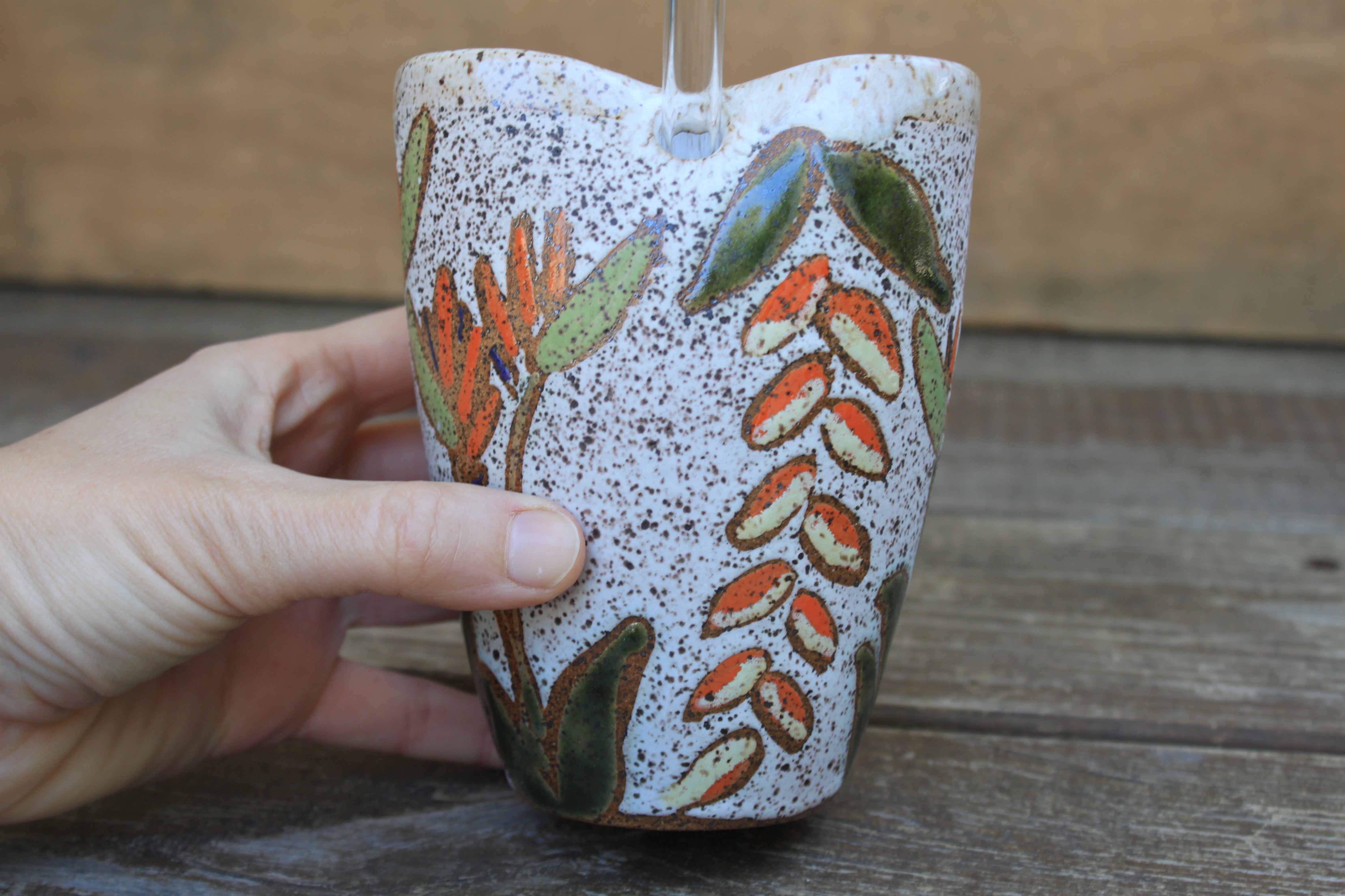Tropical Bird of Paradise Carved Straw Cup