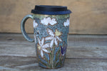 Load image into Gallery viewer, Seconds Sale! Daffodils and Tulip Fields Partly Cloudy Skies Carved Travel Mug
