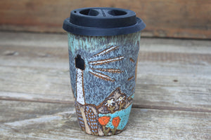Coastal Wildflower Days Handled Travel Mug, 17 oz