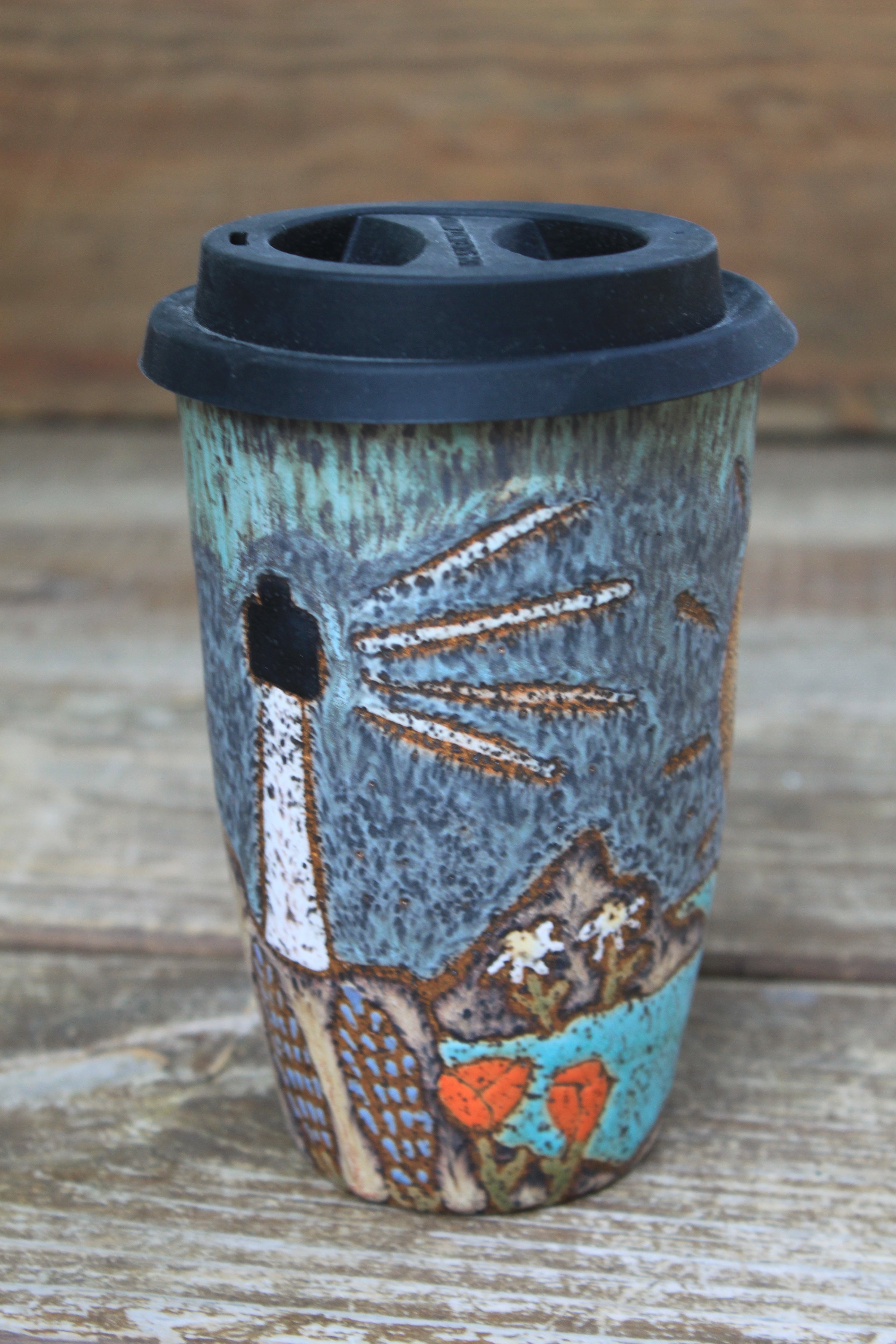 Coastal Wildflower Days Handled Travel Mug, 17 oz