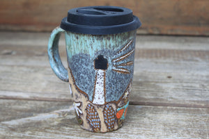 Coastal Wildflower Days Handled Travel Mug, 17 oz