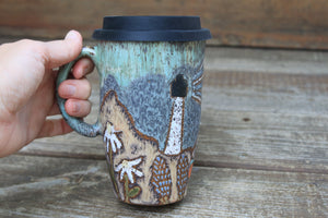 Coastal Wildflower Days Handled Travel Mug, 17 oz