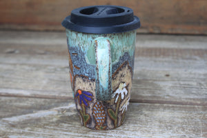 Coastal Wildflower Days Handled Travel Mug, 17 oz