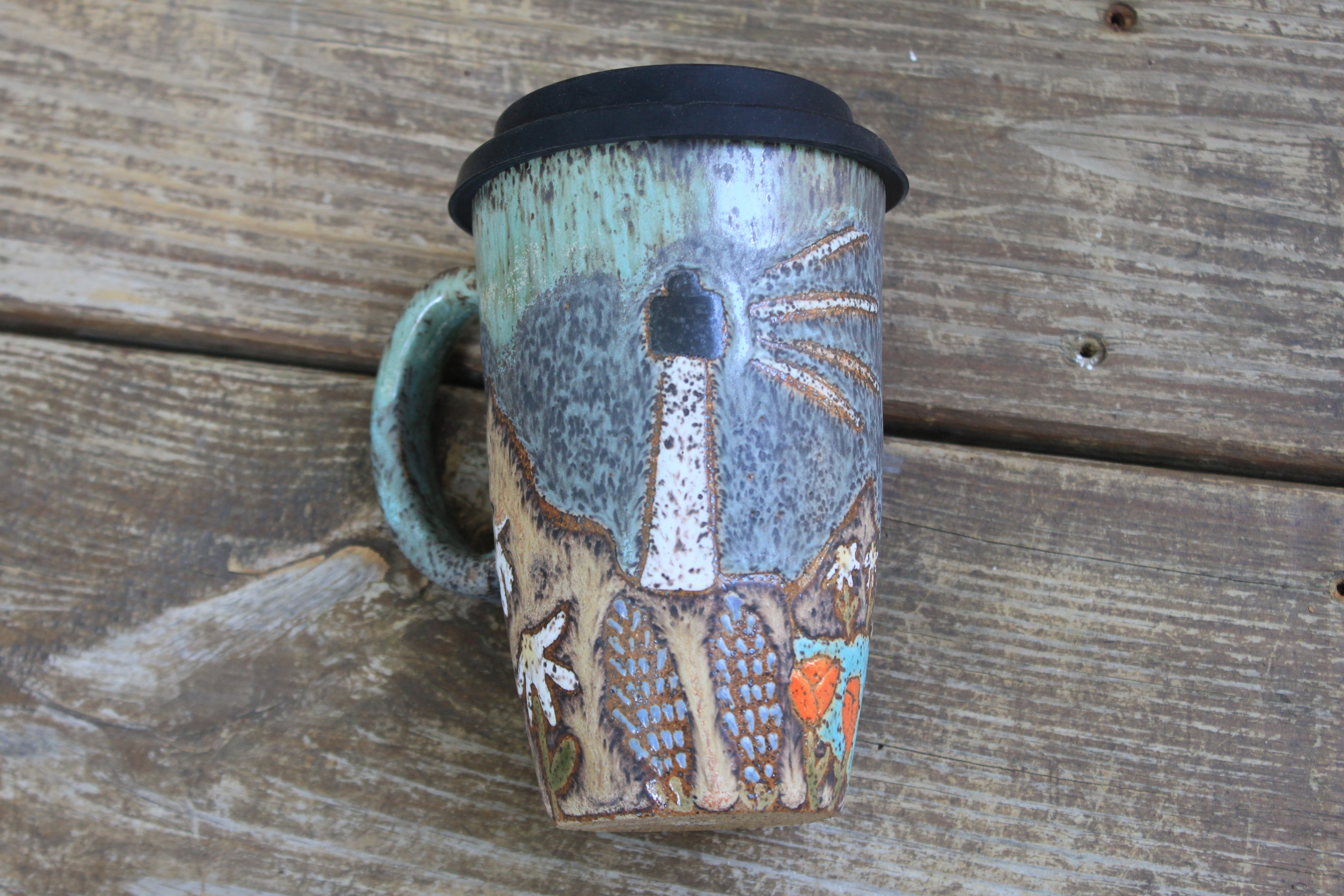 Coastal Wildflower Days Handled Travel Mug, 17 oz