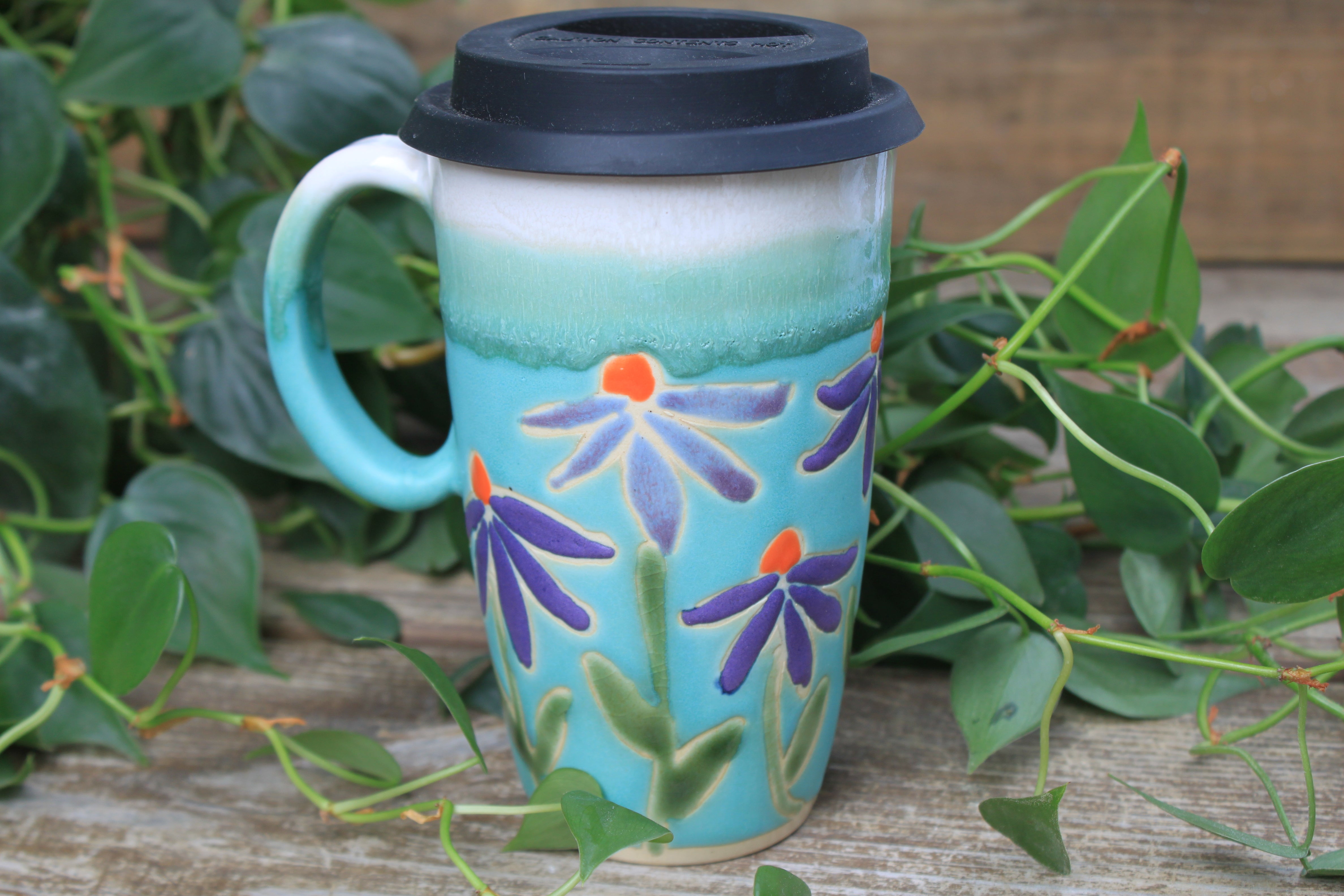 Coneflower Celebration Handled Travel Mug, 19 oz