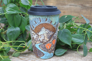 Glacial River and Wildflower Fields Carved Travel Mug, 18 oz