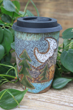 Load image into Gallery viewer, Evergreen Nights Handled Travel Mug, 18 oz
