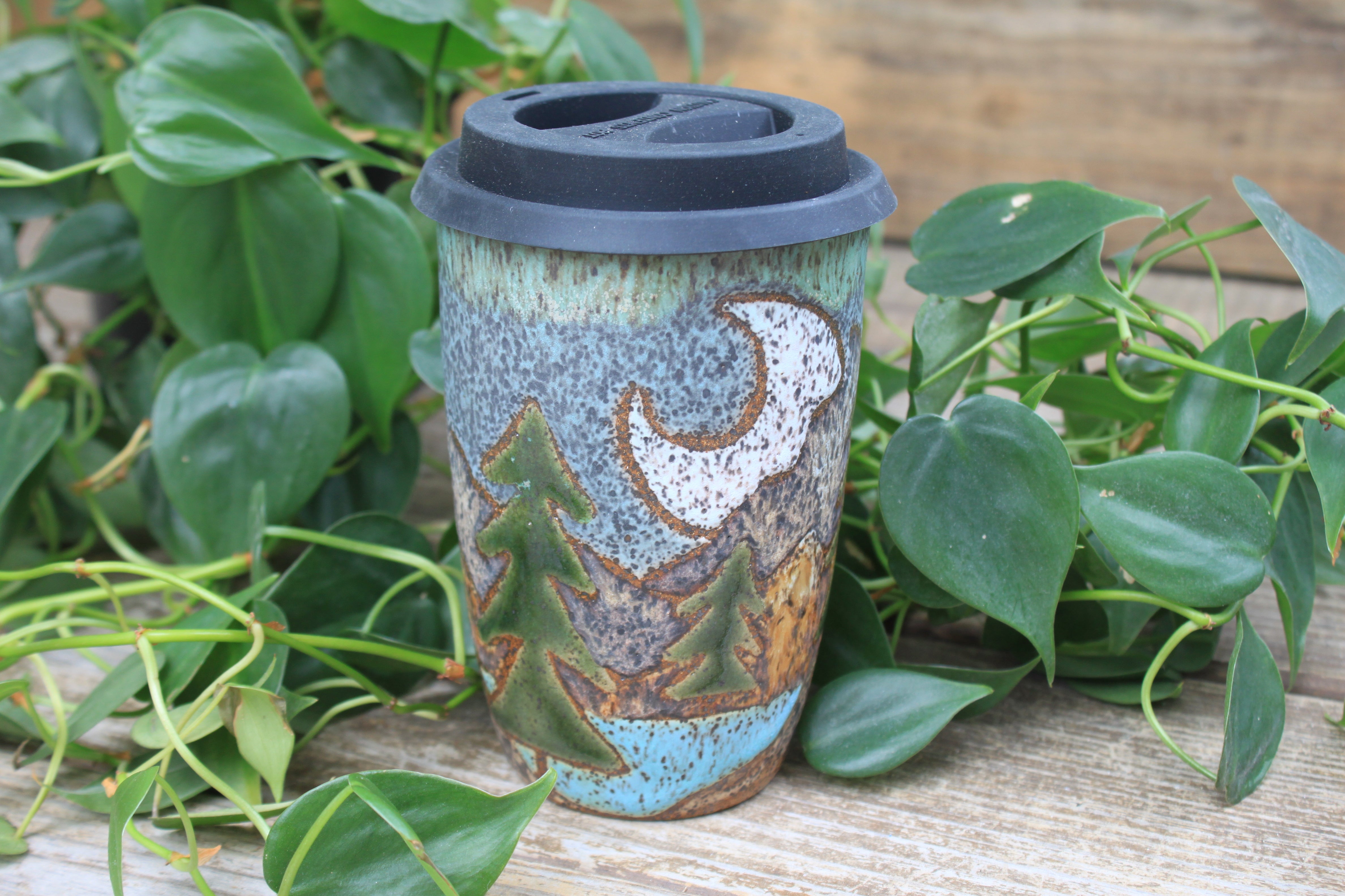 Evergreen Nights Handled Travel Mug, 18 oz