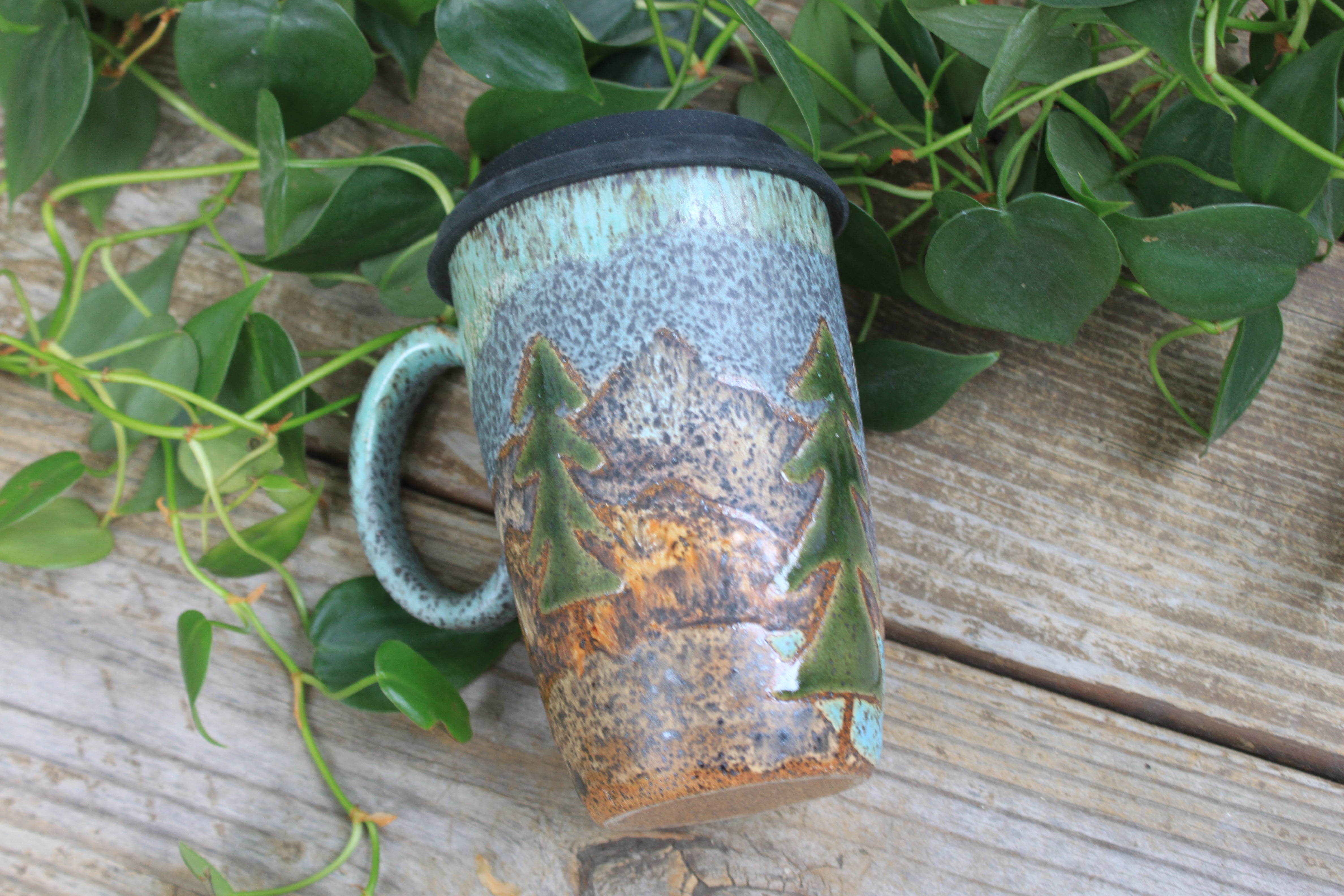 Evergreen Nights Handled Travel Mug, 18 oz