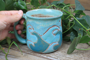 Seconds Sale! Ocean Waves Day Carved Mug, 18 oz