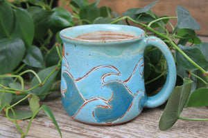 Seconds Sale! Ocean Waves Day Carved Mug, 18 oz