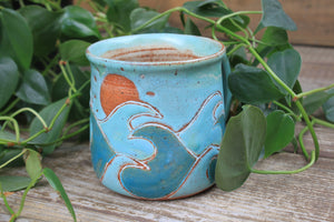 Seconds Sale! Ocean Waves Day Carved Mug, 18 oz