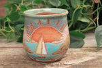 Load image into Gallery viewer, Beachy Sand Dune Sunset and Sailboat Mug, 18 oz
