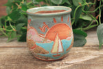 Load image into Gallery viewer, Beachy Sand Dune Sunset and Sailboat Mug, 18 oz
