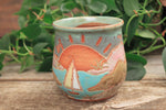 Load image into Gallery viewer, Beachy Sand Dune Sunset and Sailboat Mug, 18 oz
