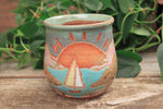 Load image into Gallery viewer, Beachy Sand Dune Sunset and Sailboat Mug, 18 oz
