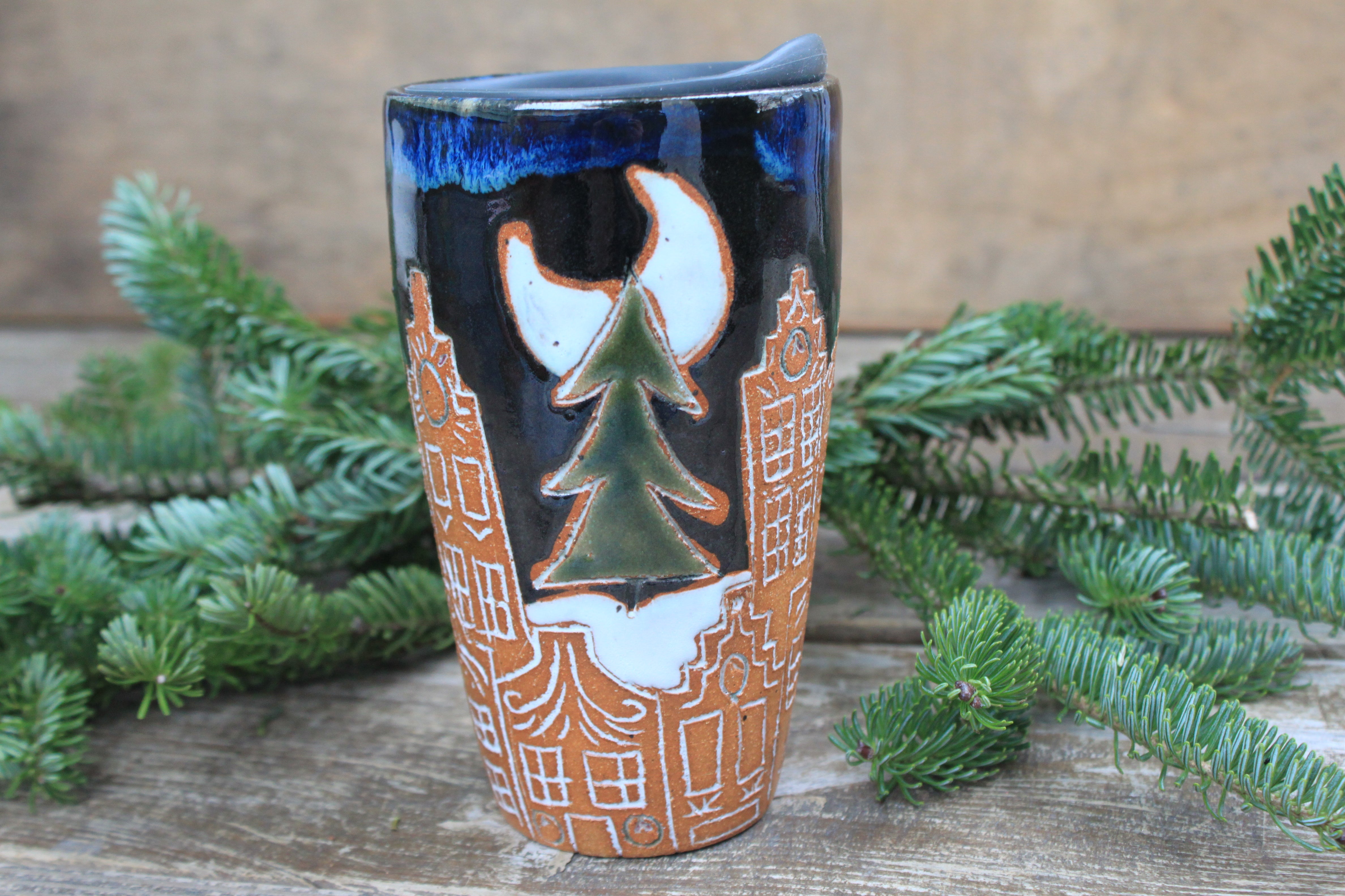 Ginger Bread House Village Travel Mug, 16 oz