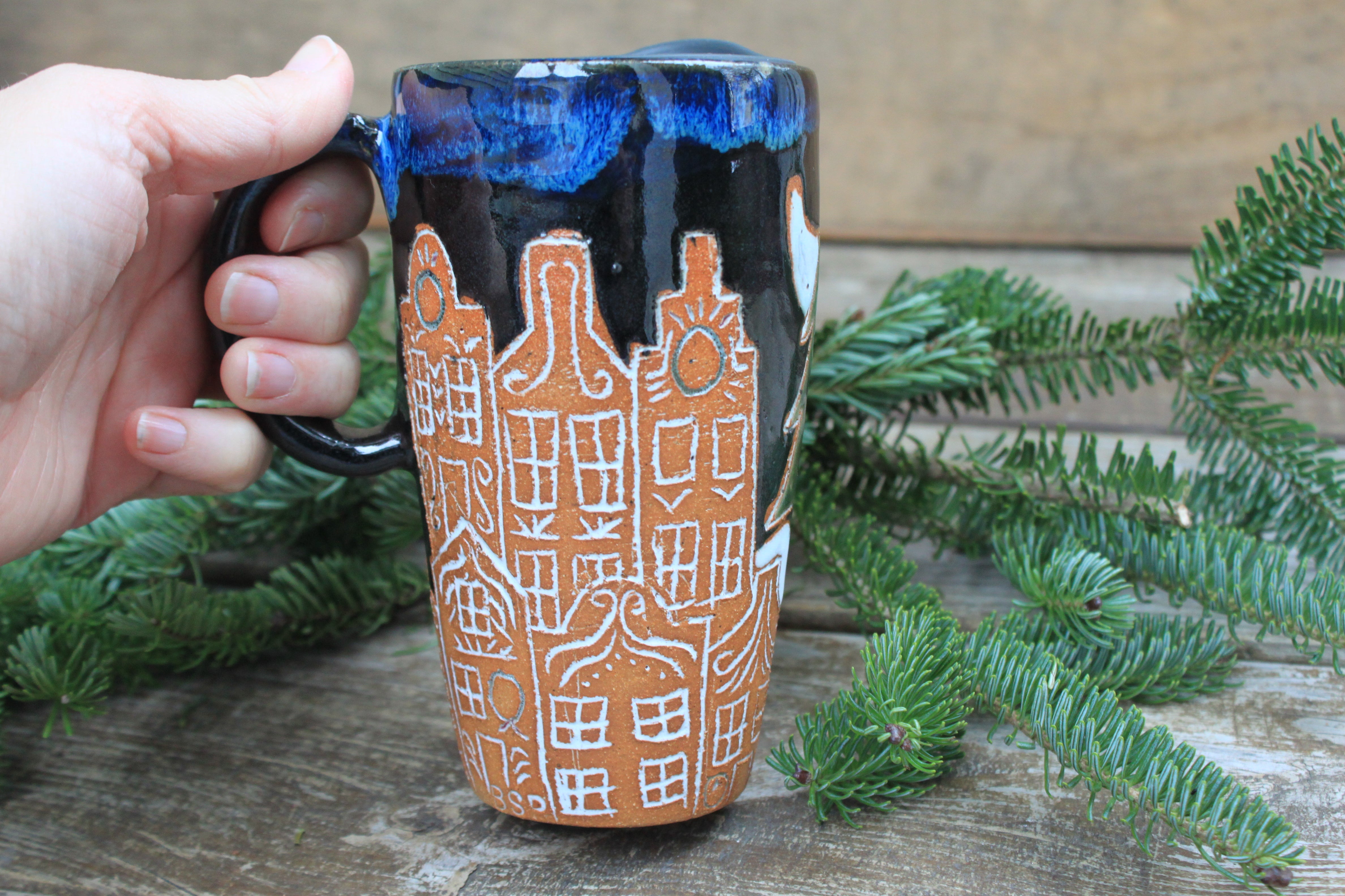 Ginger Bread House Village Travel Mug, 16 oz