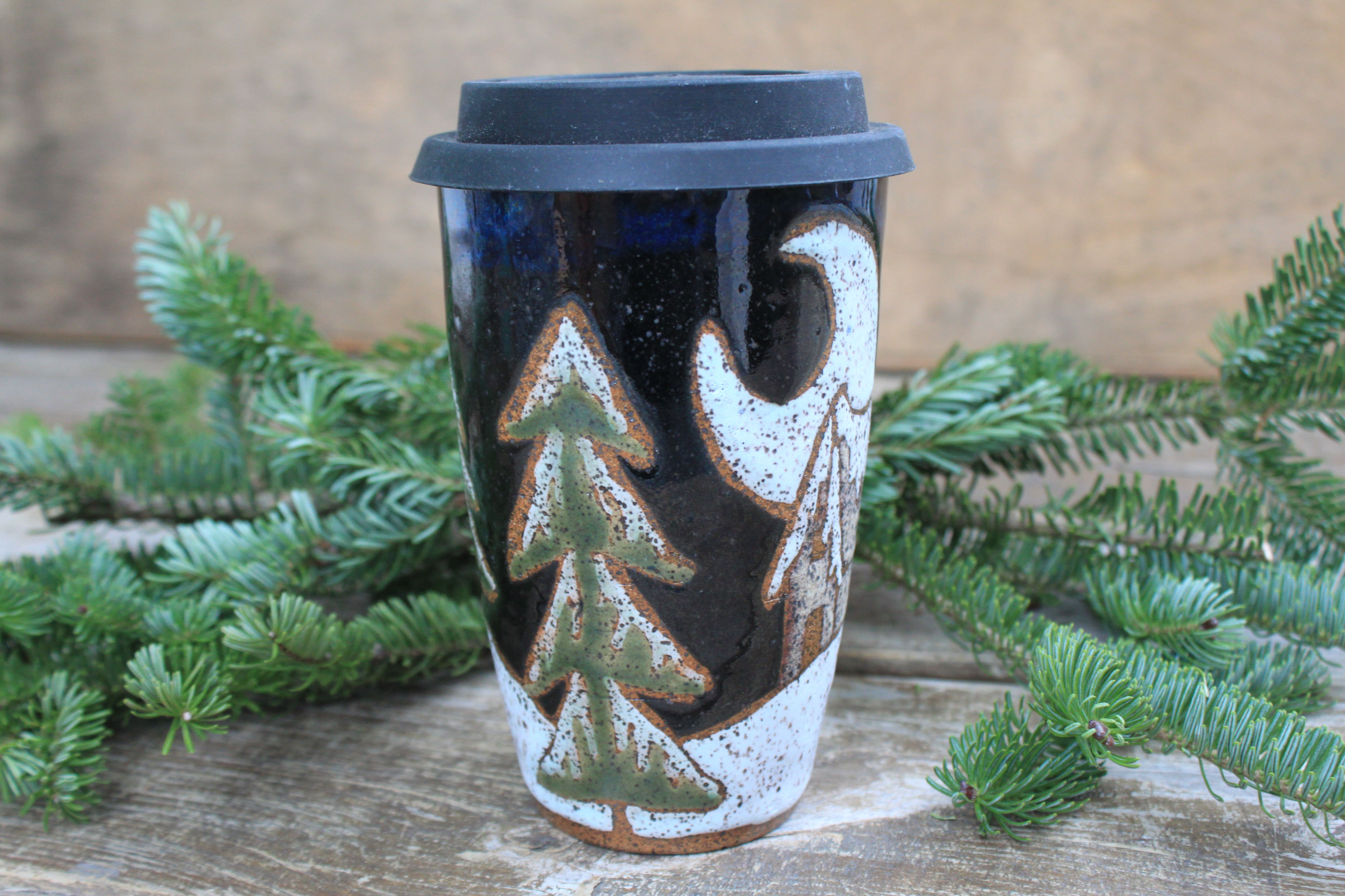 Snowy Cabin Forest Nights Travel Mug, 16 oz