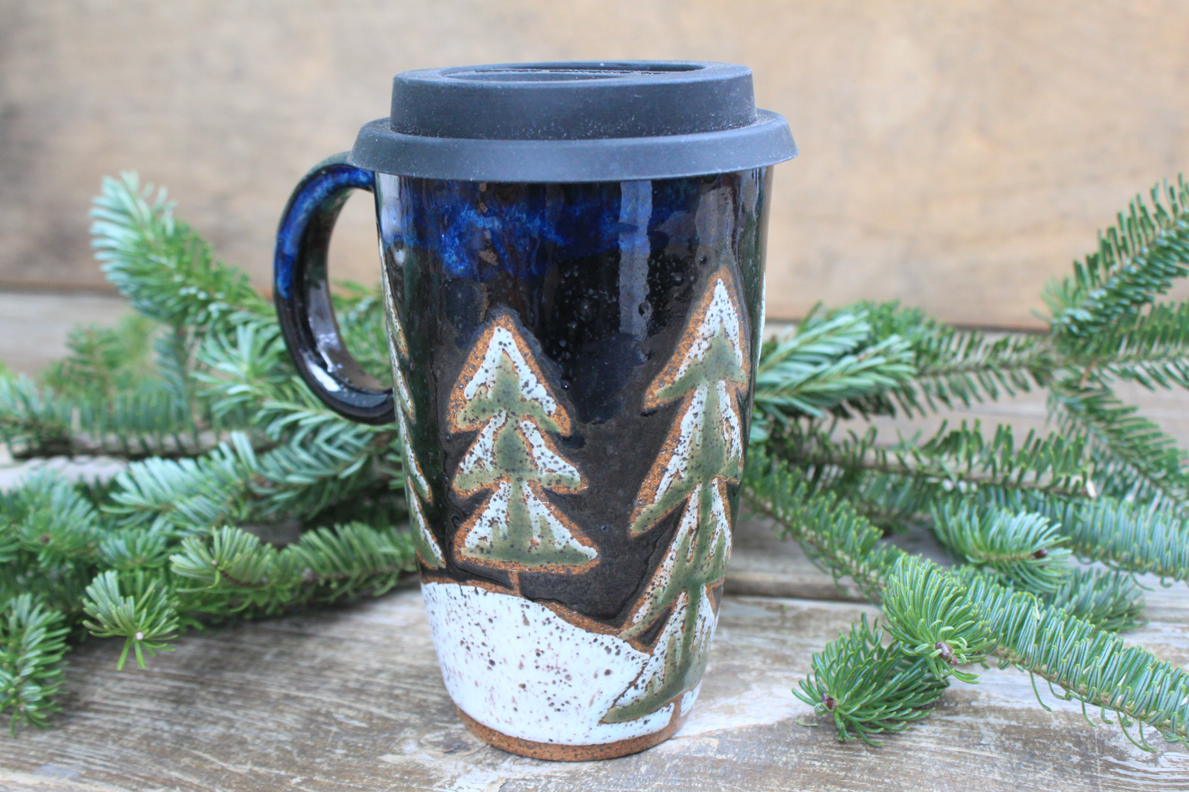 Snowy Cabin Forest Nights Travel Mug, 16 oz