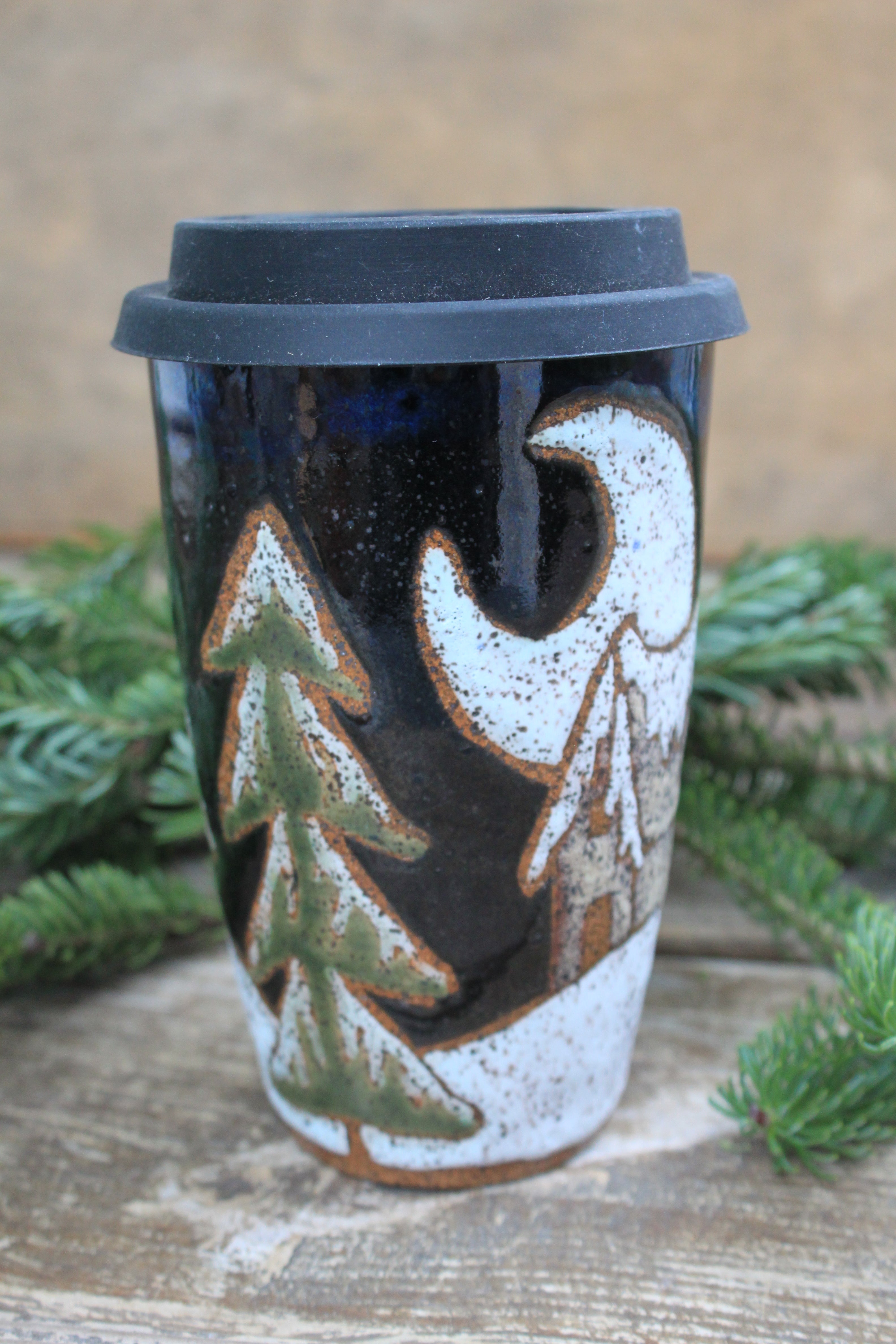 Snowy Cabin Forest Nights Travel Mug, 16 oz