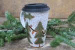 Load image into Gallery viewer, Twinkly Lights, Holly and Evergreens Handled Travel Mug, 17 oz
