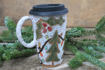 Load image into Gallery viewer, Twinkly Lights, Holly and Evergreens Handled Travel Mug, 17 oz
