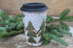 Load image into Gallery viewer, Twinkly Lights, Holly and Evergreens Handled Travel Mug, 17 oz
