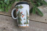 Load image into Gallery viewer, Twinkly Lights, Holly and Evergreens Handled Travel Mug, 17 oz
