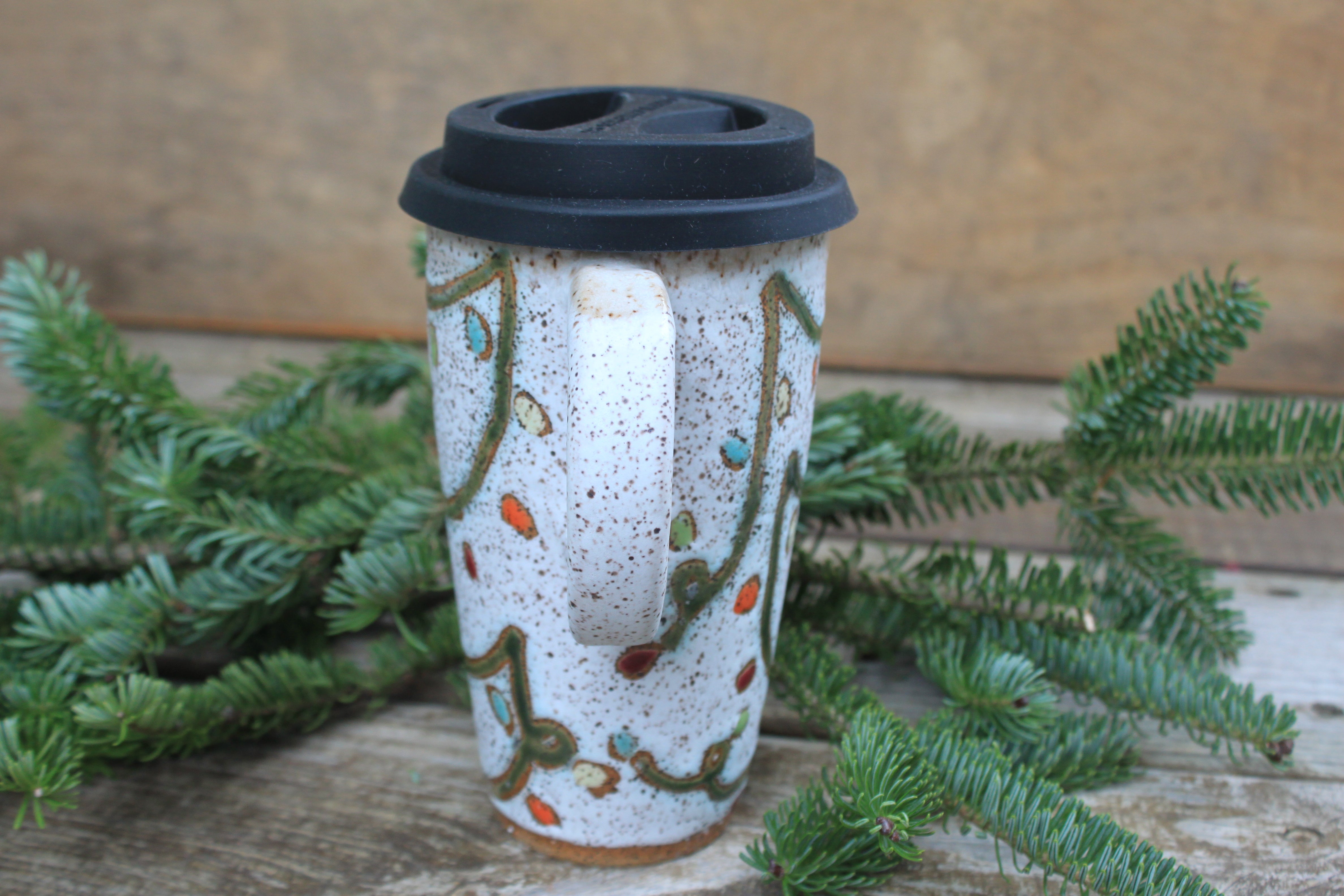 Twinkly Lights Handled Travel Mug, 18 oz