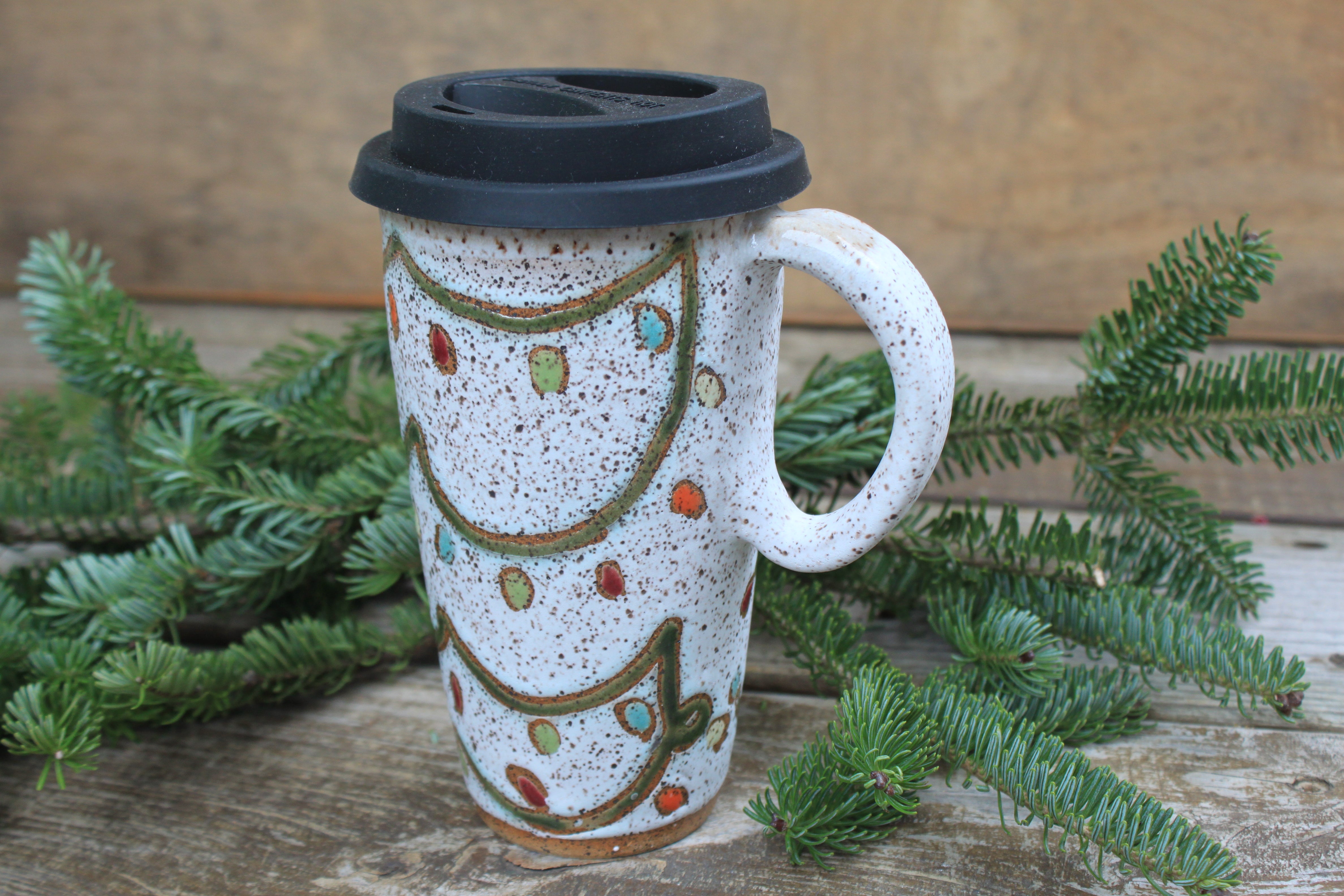 Twinkly Lights Handled Travel Mug, 18 oz